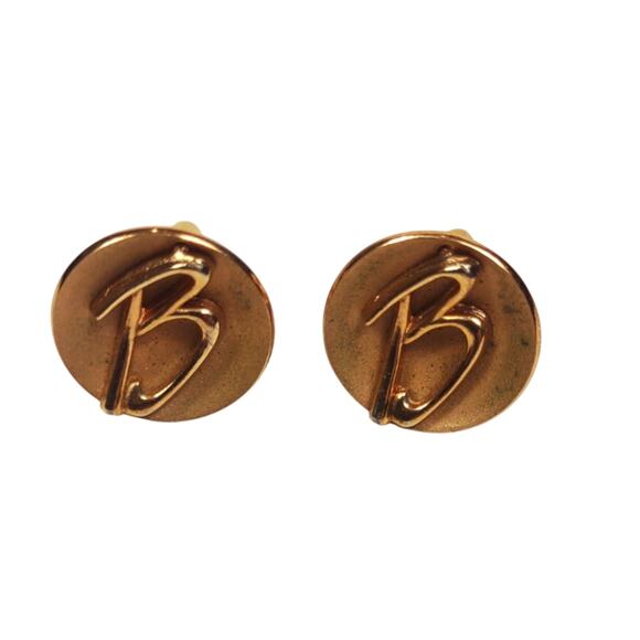 Vintage B Monogram Swank Gold Tone Cuff Links, Initial Letter, Round 3/4" - Picture 2 of 5
